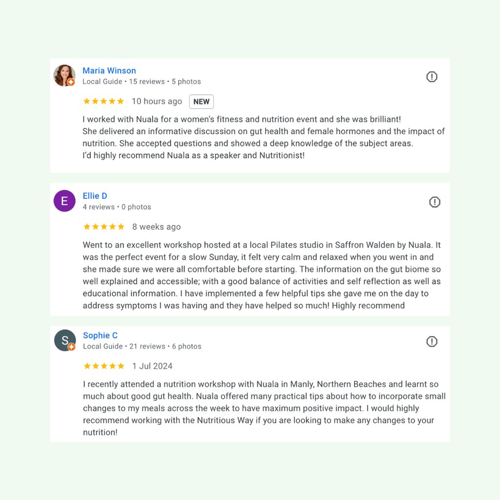 Google Reviews of Nuala the nutritionist user ratings and comments.